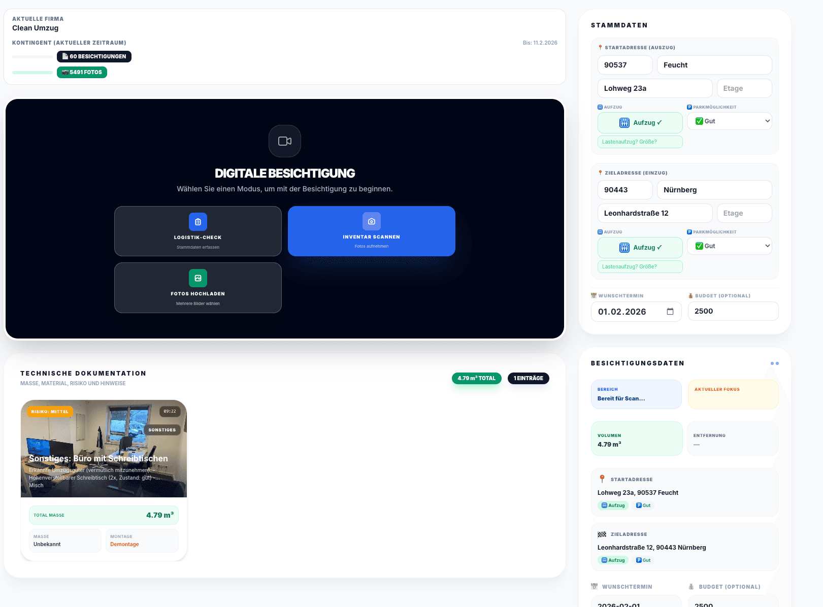 Besichtigung Dashboard - Start der digitalen Besichtigung